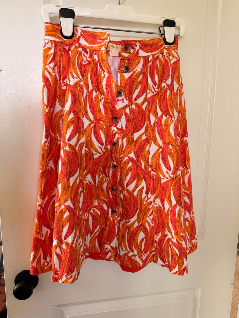 Anthropologie Orange & Red banana Button-Front A-Line Skirt